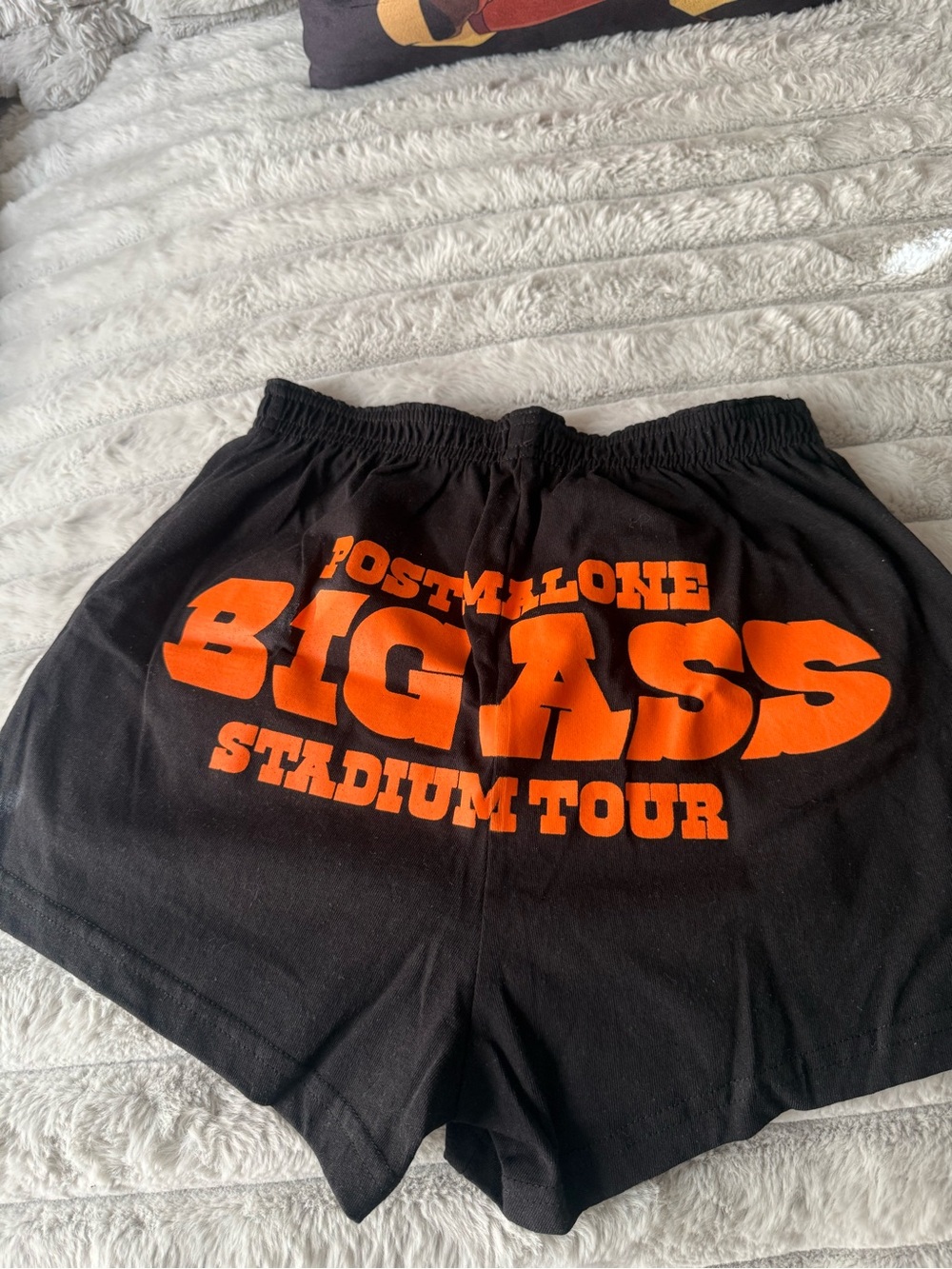 Post Malone 'BIG ASS Stadium Tour' Black Shorts with Orange Print